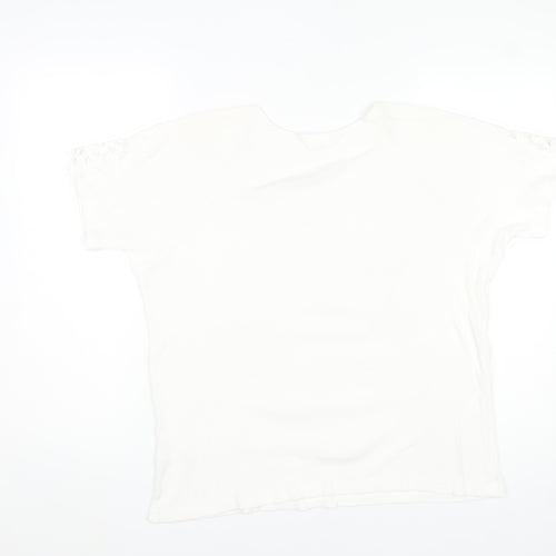 Damart Womens White L Cotton Embroidered Short Sleeve T-Shirt