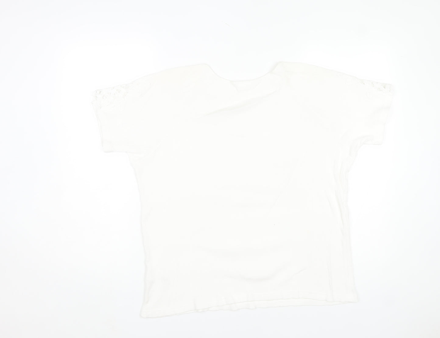 Damart Womens White L Cotton Embroidered Short Sleeve T-Shirt