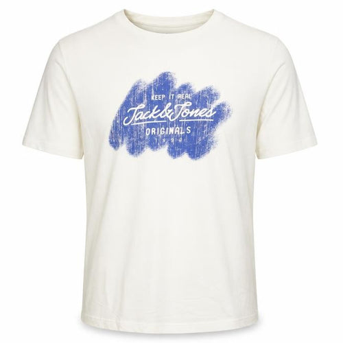 Jack & Jones Men's White Graphic Print T-Shirt Size L Regular Fit