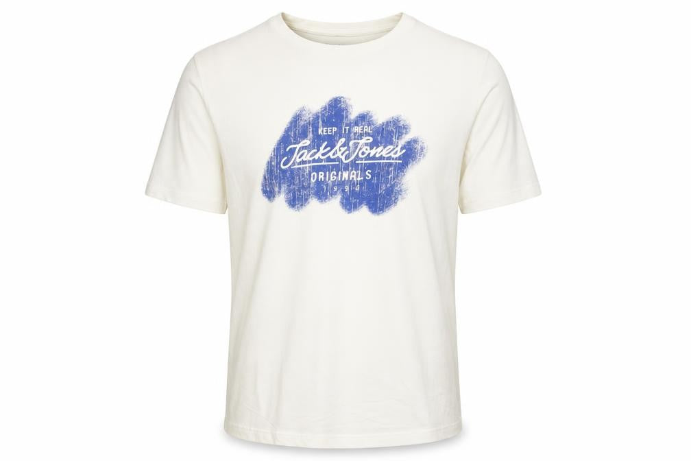 Jack & Jones Men's White Graphic Print T-Shirt Size L Regular Fit