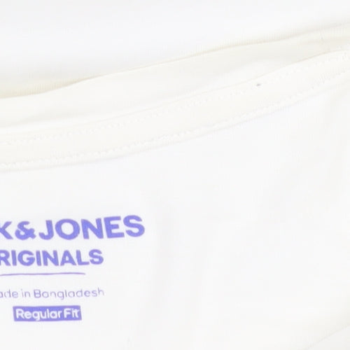 Jack & Jones Men's White Graphic Print T-Shirt Size L Regular Fit