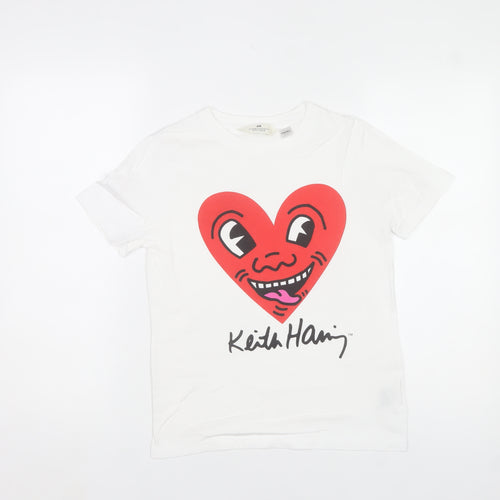H&M Girls White Keith Haring Graphic T-Shirt 11-12 Years Cotton