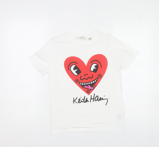 H&M Girls White Keith Haring Graphic T-Shirt 11-12 Years Cotton