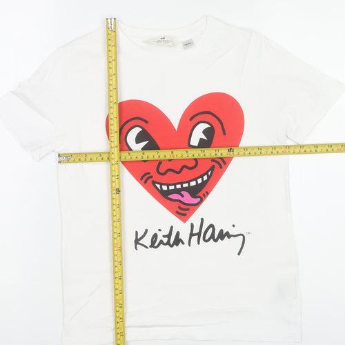H&M Girls White Keith Haring Graphic T-Shirt 11-12 Years Cotton
