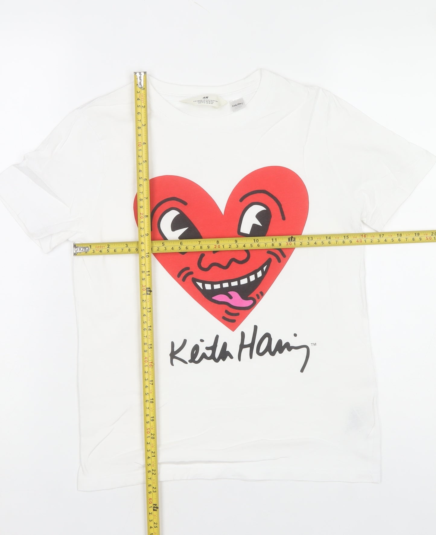 H&M Girls White Keith Haring Graphic T-Shirt 11-12 Years Cotton