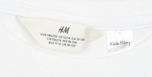H&M Girls White Keith Haring Graphic T-Shirt 11-12 Years Cotton