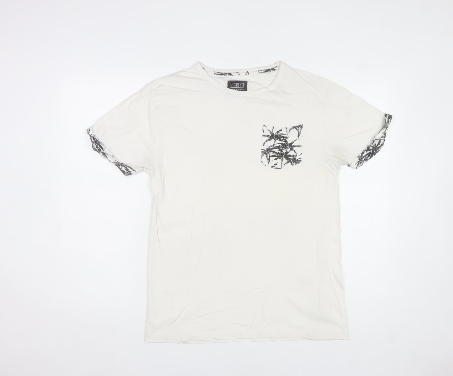 DStruct Men's White Palm Print Pocket T-Shirt Small