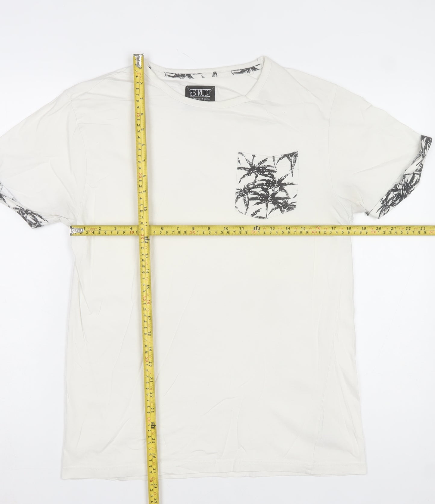 DStruct Men's White Palm Print Pocket T-Shirt Small
