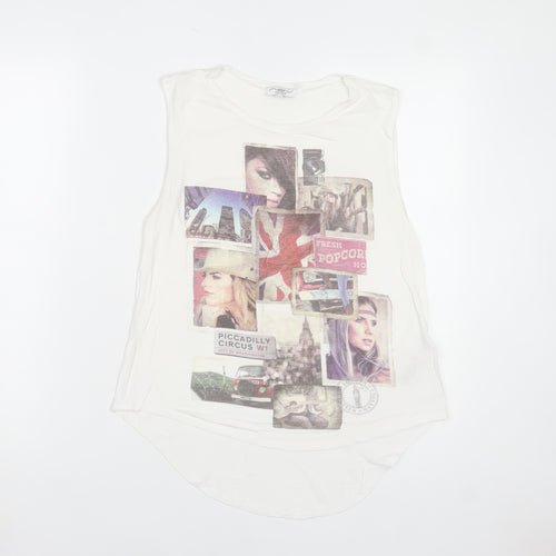 New Look Women’s White Graphic Sleeveless Tank Top UK 10 Viscose