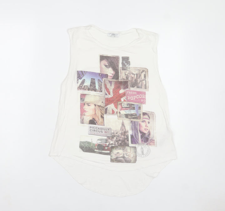 New Look Women’s White Graphic Sleeveless Tank Top UK 10 Viscose