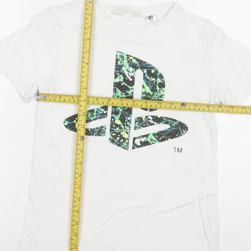 H&M Boys White PlayStation Logo T-Shirt 9-10 Years Regular Fit Cotton