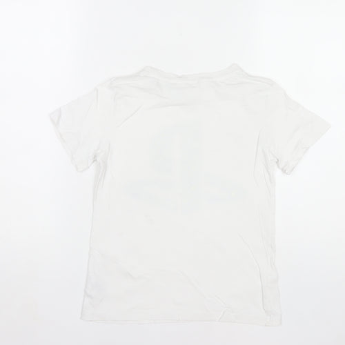 H&M Boys White PlayStation Logo T-Shirt 9-10 Years Regular Fit Cotton