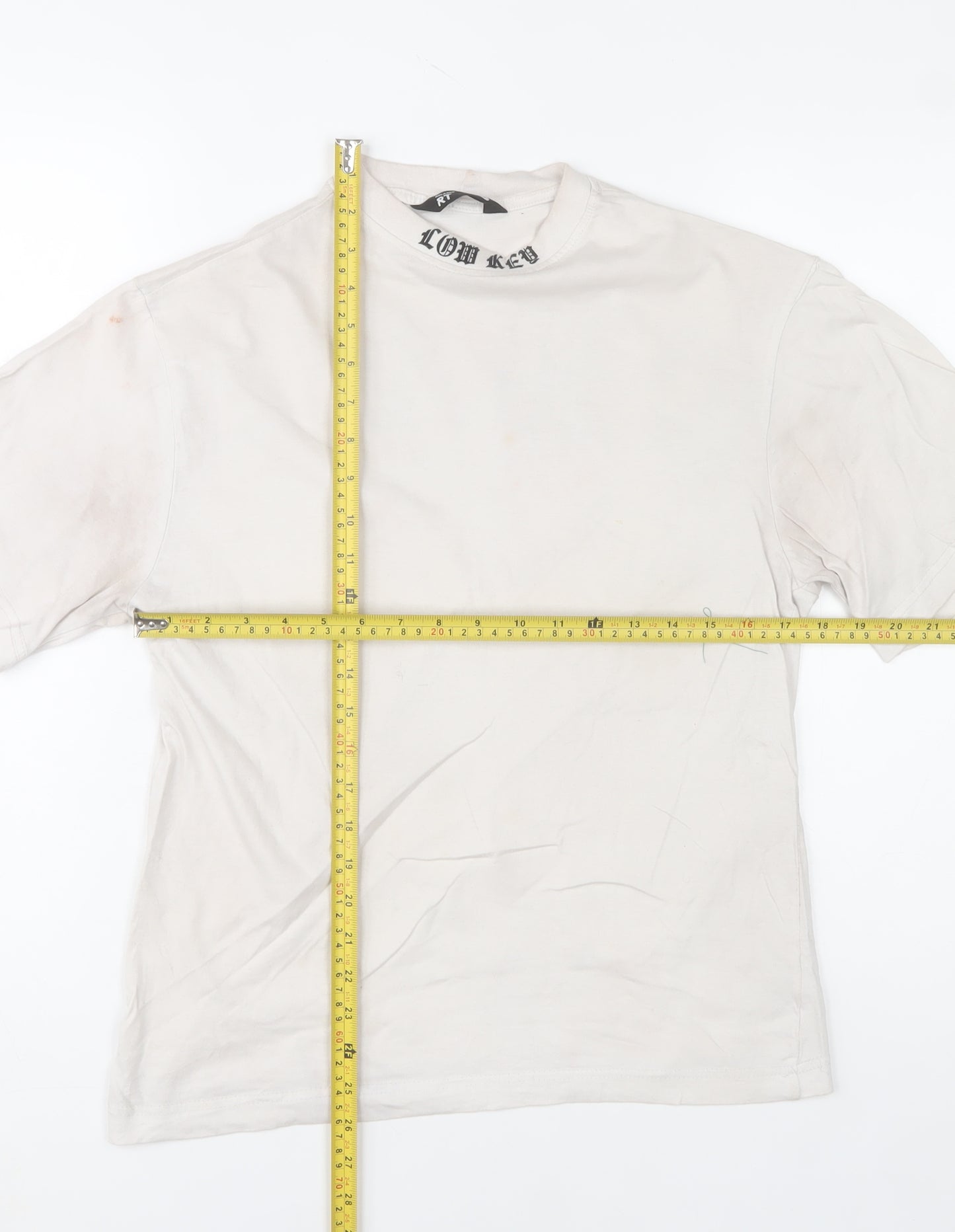 mrp Men’s White Relaxed Fit LOW KEY Graphic T-Shirt Size S