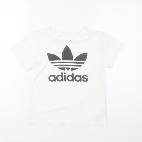 Adidas Girls White 10-11 Years Logo Cotton Short Sleeve T-Shirt