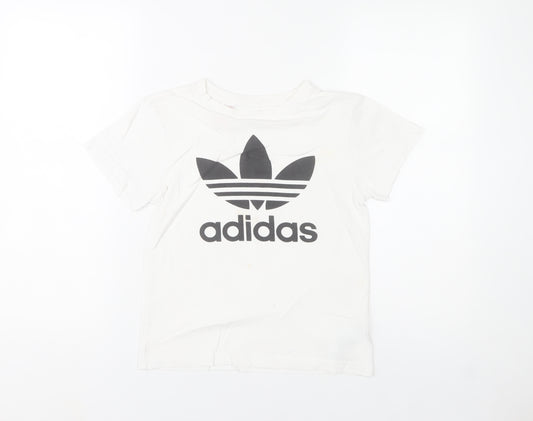Adidas Girls White 10-11 Years Logo Cotton Short Sleeve T-Shirt