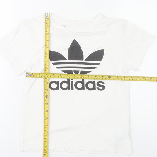 Adidas Girls White 10-11 Years Logo Cotton Short Sleeve T-Shirt