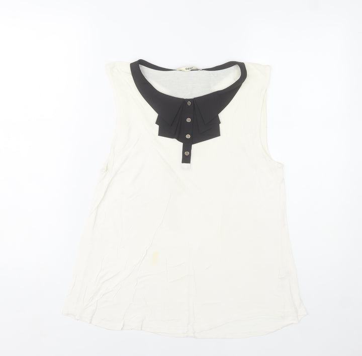 Oasis Women’s Ivory Sleeveless Collared Blouse Size M