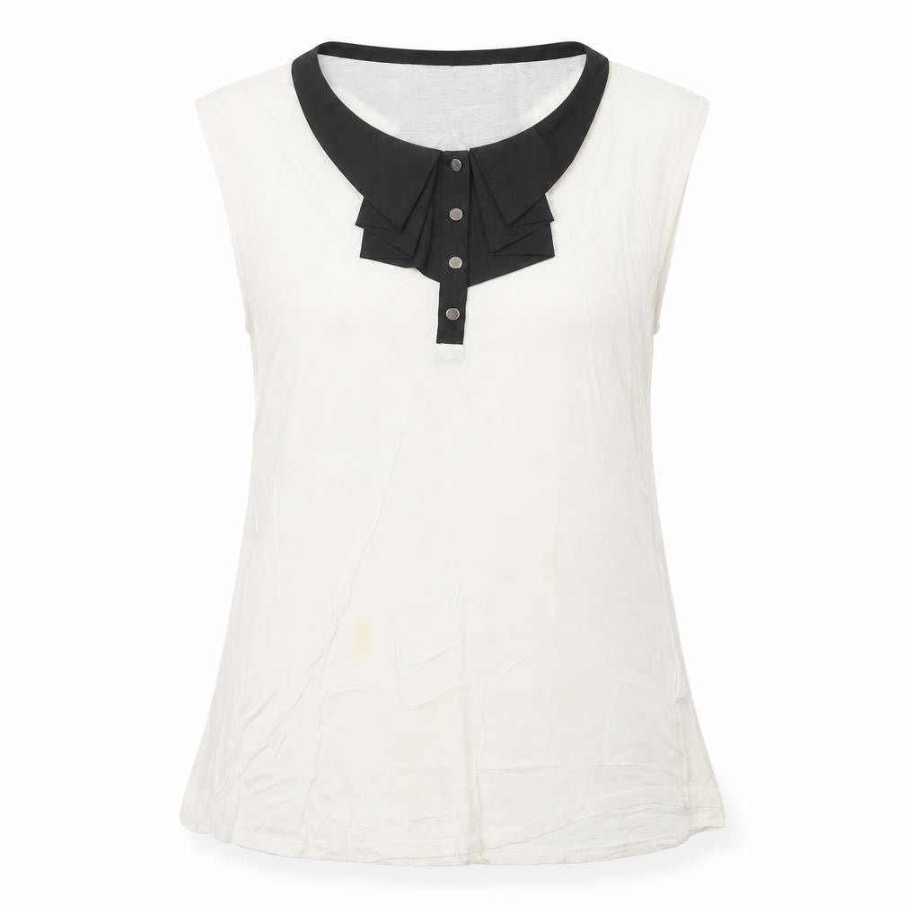 Front view of Oasis Women’s Ivory Sleeveless Collared Blouse, size M