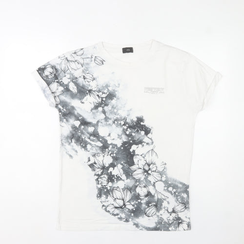 River Island Men's White Floral Crew Neck Short Sleeve T-Shirt Size S