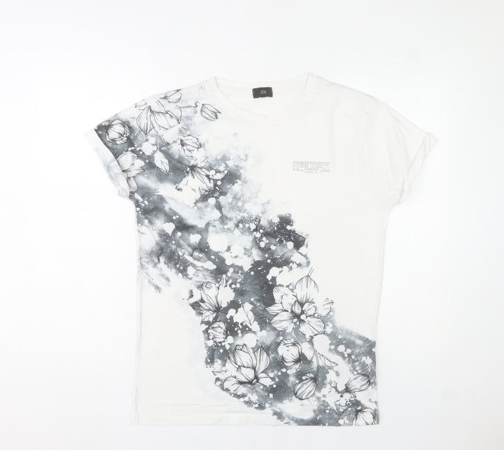River Island Men's White Floral Crew Neck Short Sleeve T-Shirt Size S