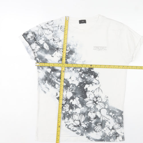 River Island Men's White Floral Crew Neck Short Sleeve T-Shirt Size S