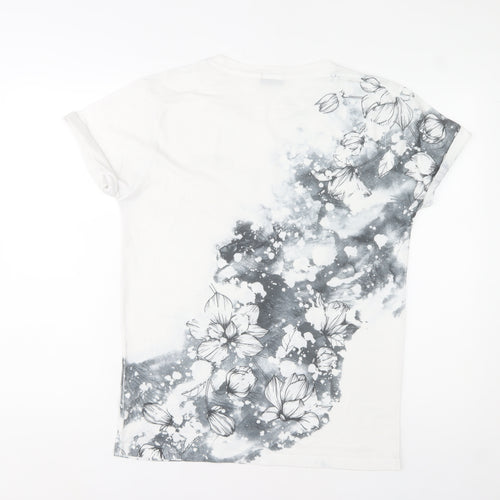 River Island Men's White Floral Crew Neck Short Sleeve T-Shirt Size S