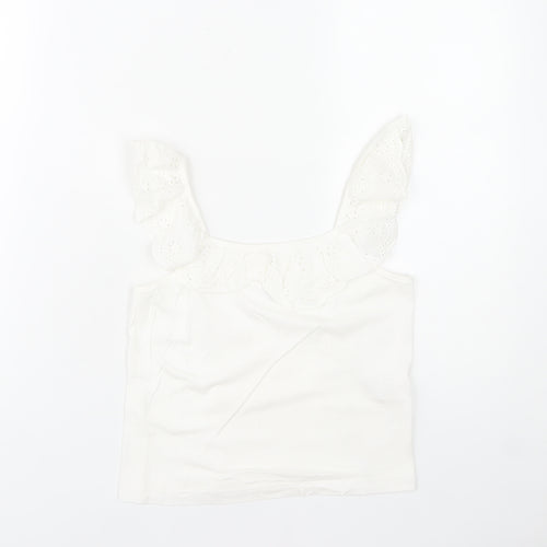 Jeff Banks Girls White 9-10 Years Cotton Ruffle Sleeve Camisole Top