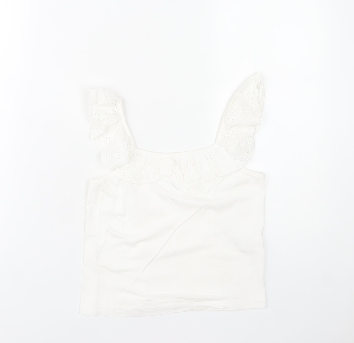 Jeff Banks Girls White 9-10 Years Cotton Ruffle Sleeve Camisole Top