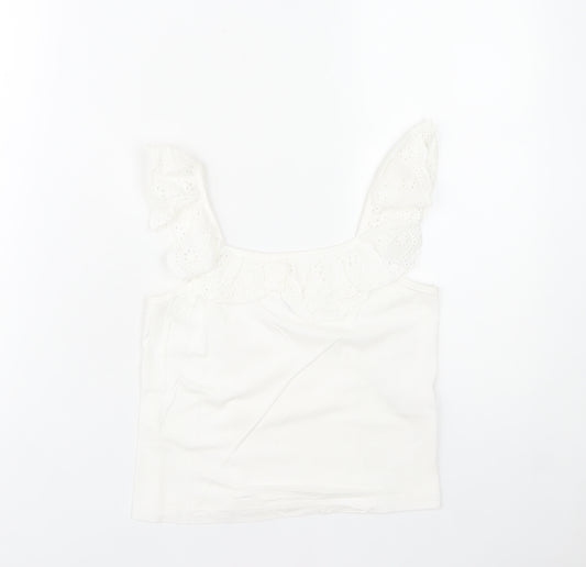 Jeff Banks Girls White 9-10 Years Cotton Ruffle Sleeve Camisole Top