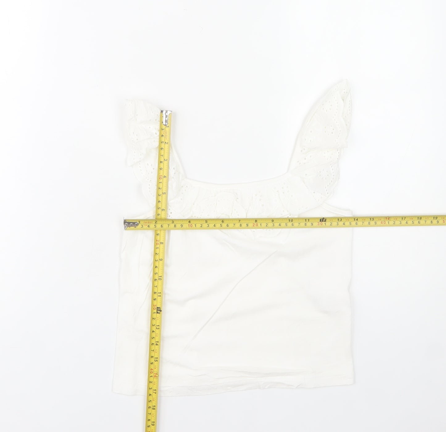 Jeff Banks Girls White 9-10 Years Cotton Ruffle Sleeve Camisole Top