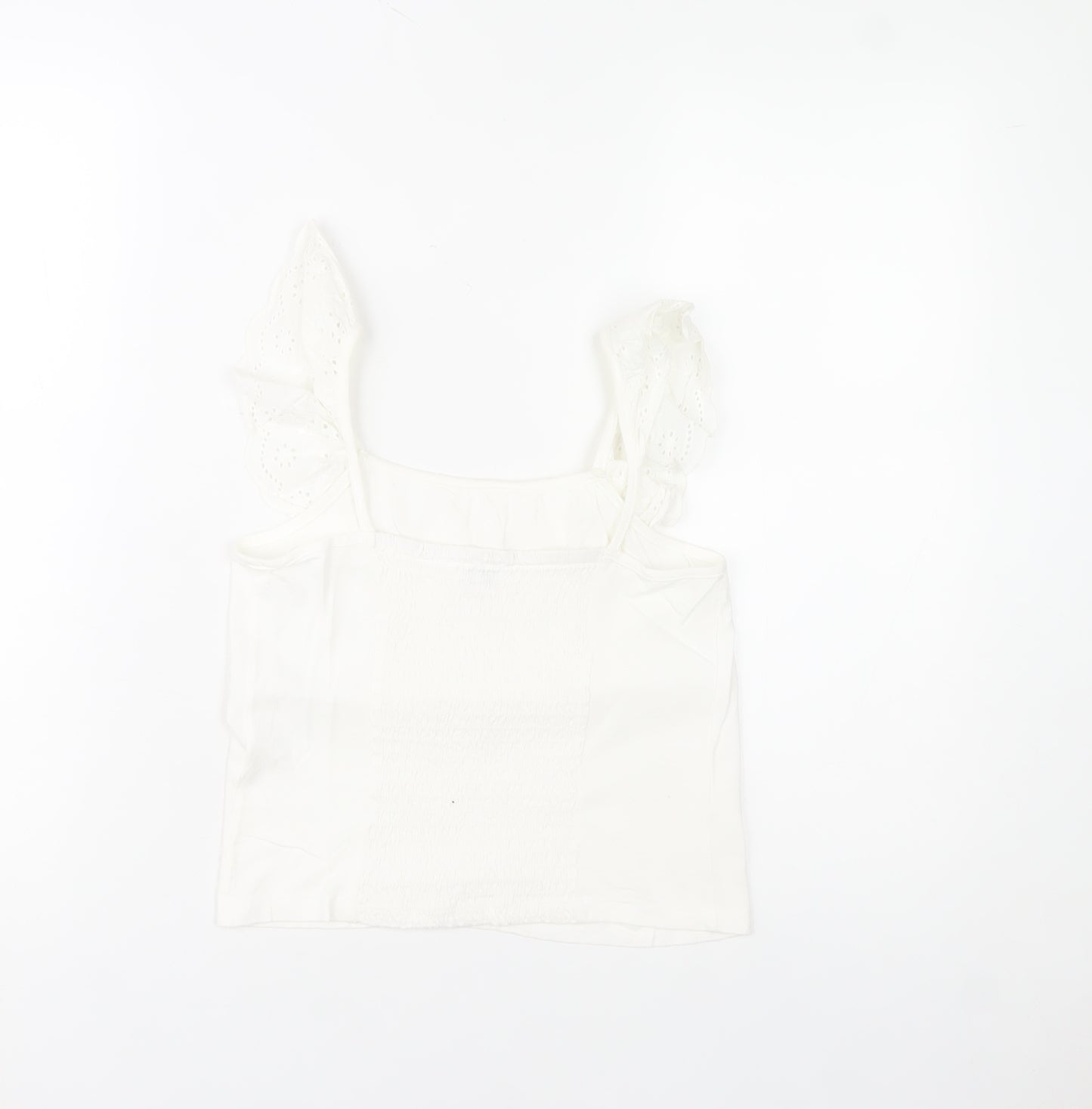 Jeff Banks Girls White 9-10 Years Cotton Ruffle Sleeve Camisole Top