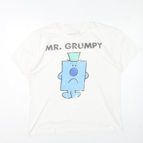 Next Men's White Mr. Grumpy Graphic T-Shirt XL Cotton Casual