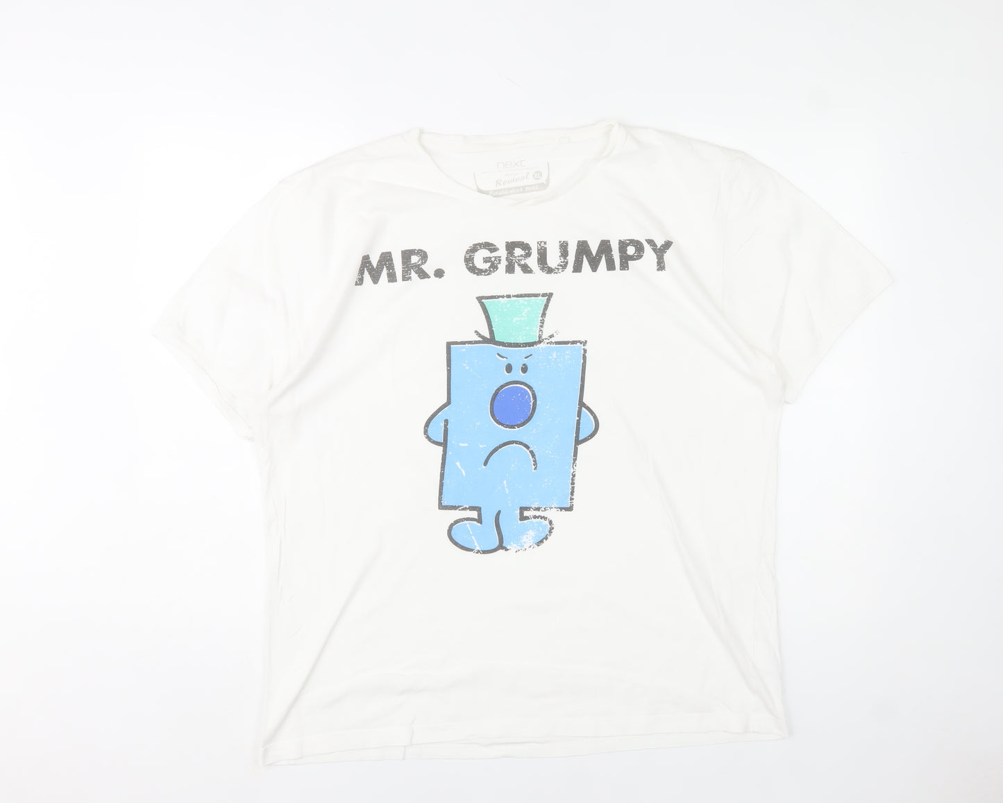 Next Men's White Mr. Grumpy Graphic T-Shirt XL Cotton Casual
