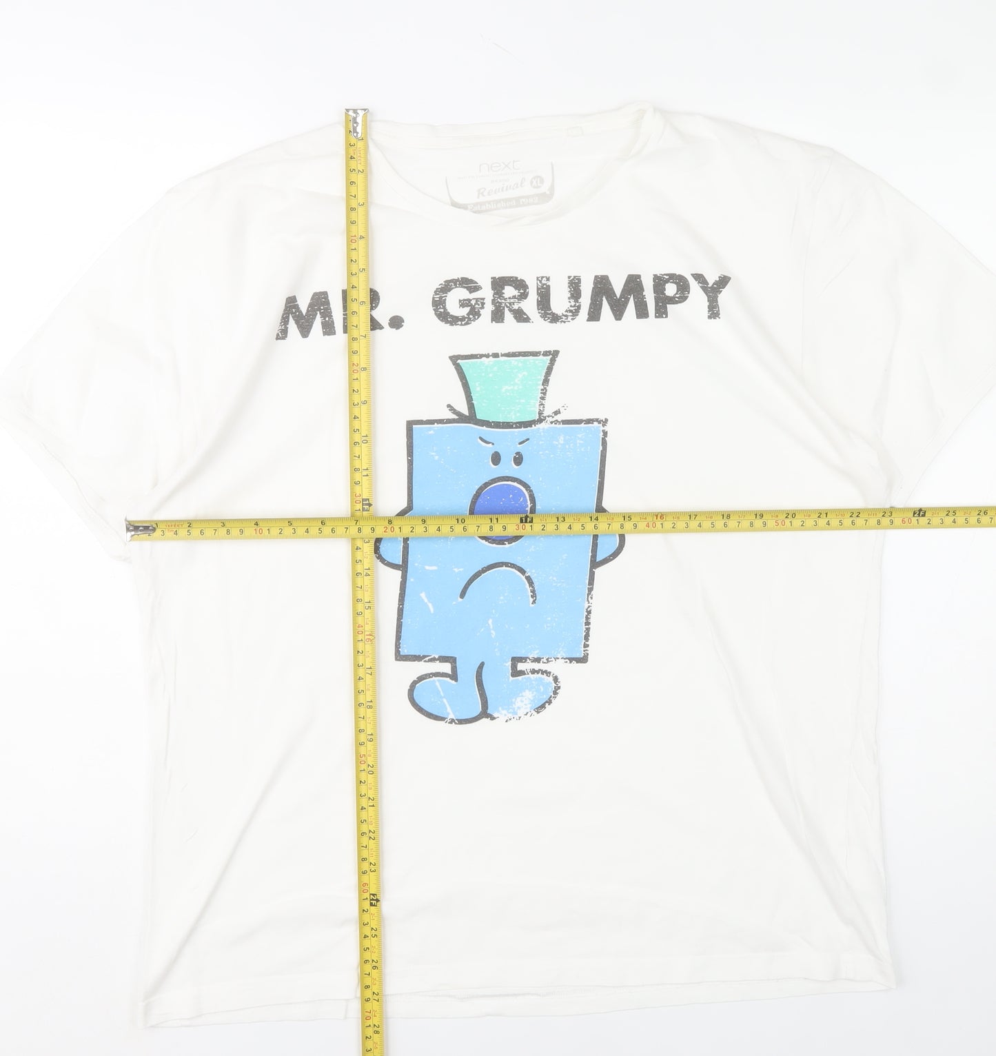 Next Men's White Mr. Grumpy Graphic T-Shirt XL Cotton Casual