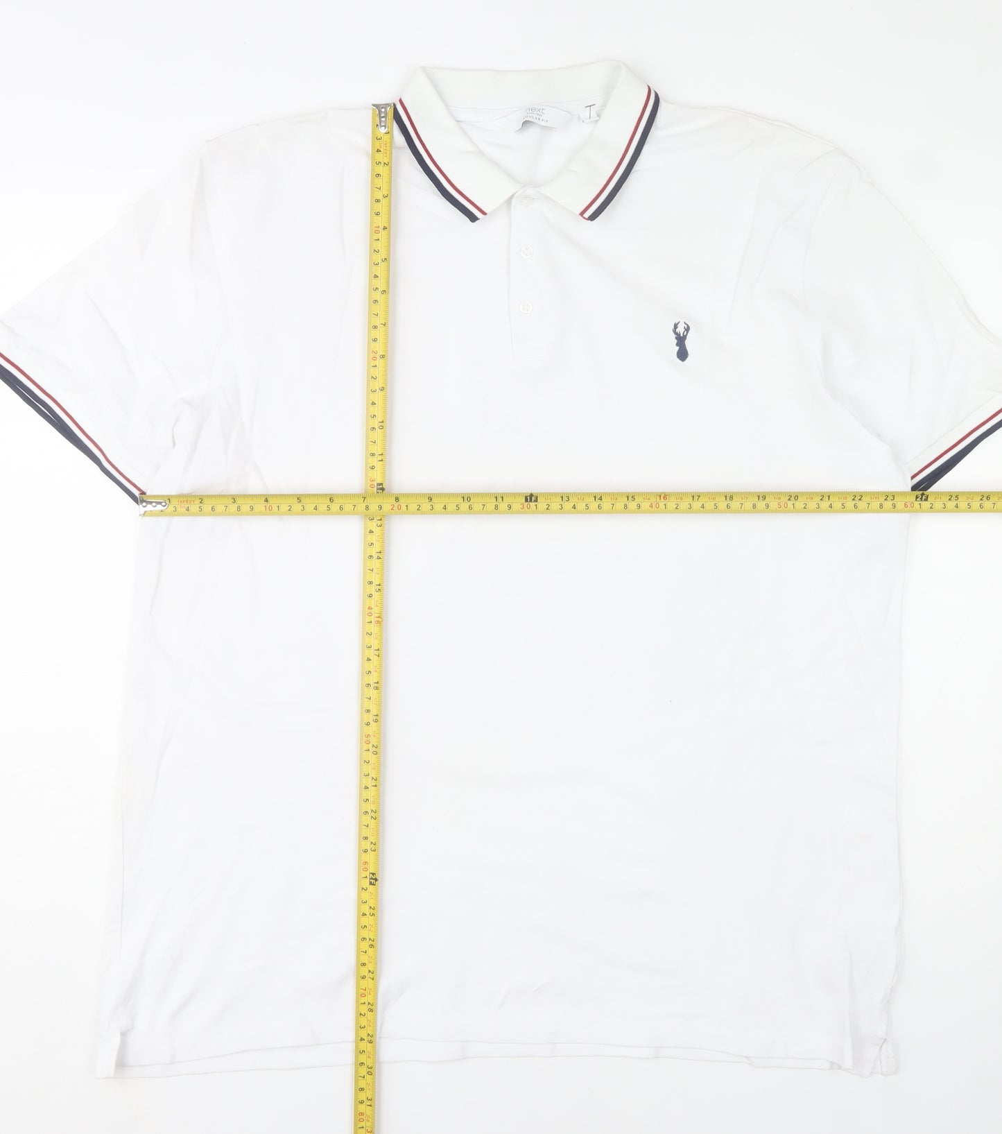 Next Men's White Polo Shirt XL Classic Fit Cotton Elastane