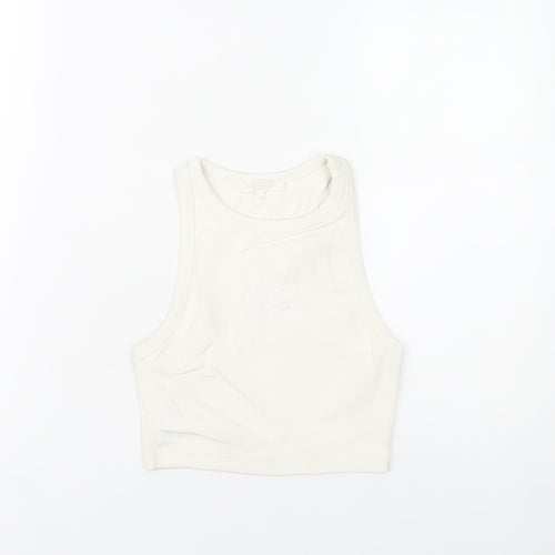 Angelle Collection Women's Ivory Cropped Racerback Tank Top Size S