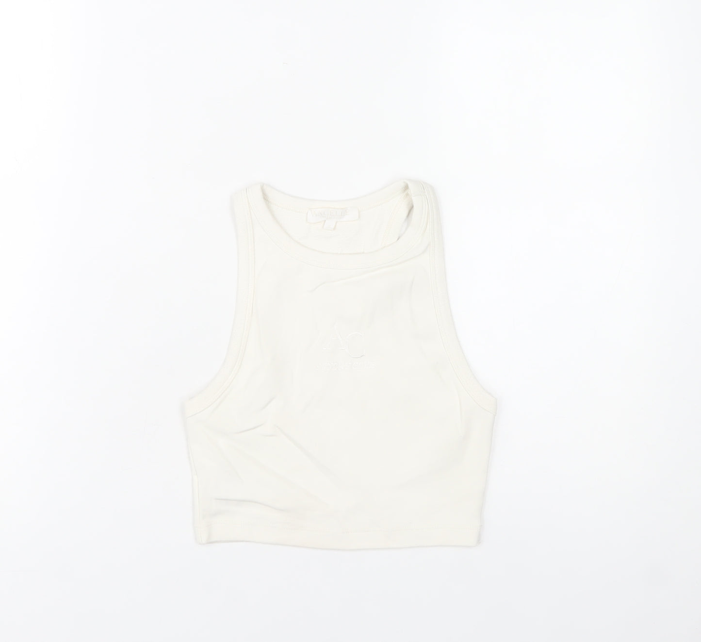 Angelle Collection Women's Ivory Cropped Racerback Tank Top Size S