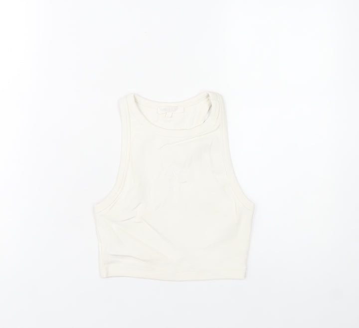 Angelle Collection Women's Ivory Cropped Racerback Tank Top Size S