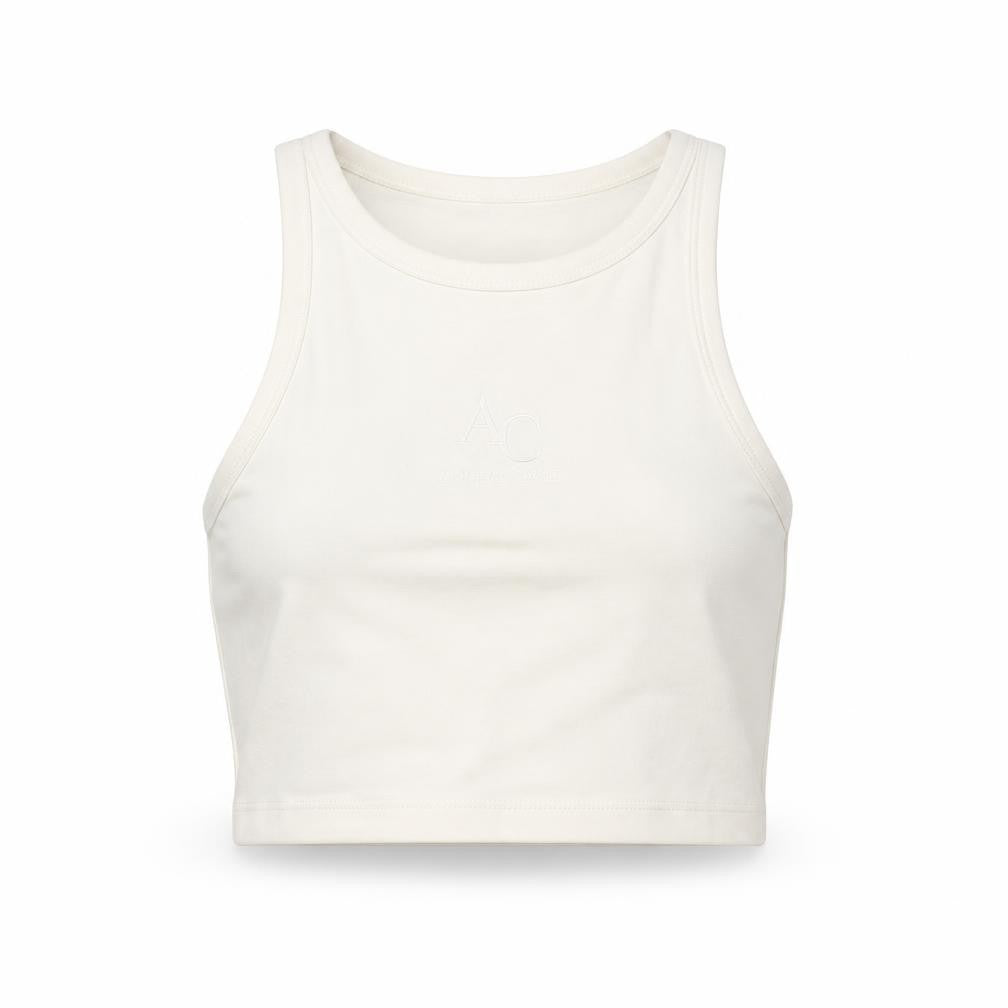 Angelle Collection Women's Ivory Cropped Racerback Tank Top Size S