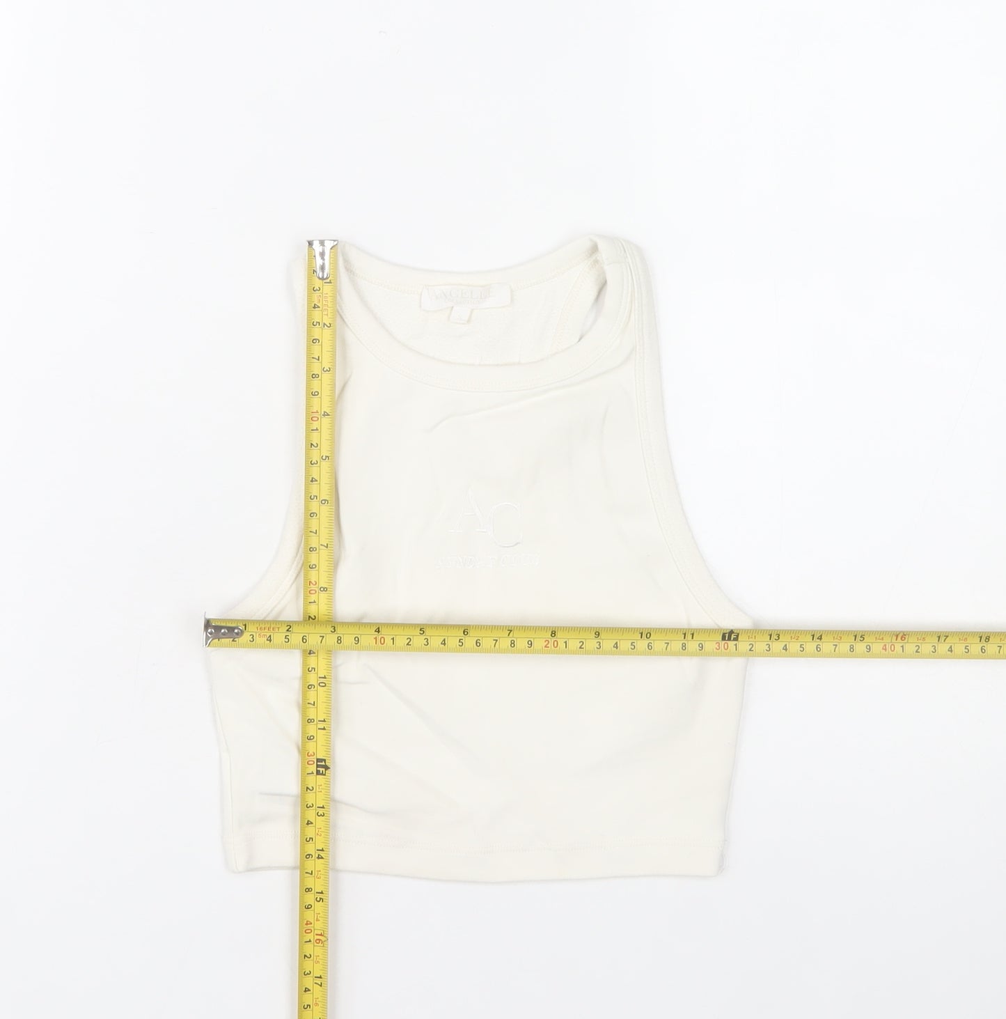 Angelle Collection Women's Ivory Cropped Racerback Tank Top Size S
