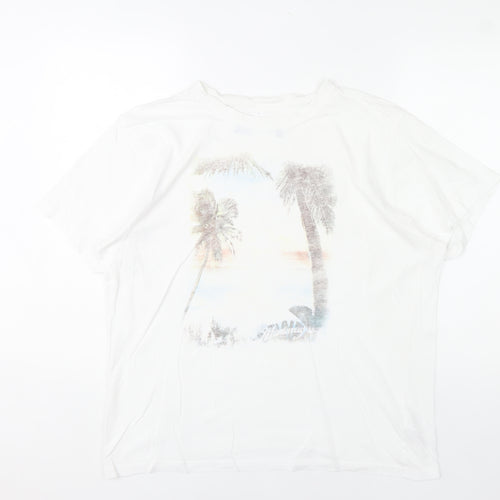 Mantaray Men’s White Medium Cotton Beach Graphic T-Shirt