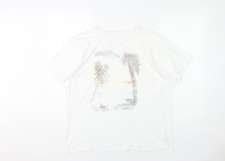 Mantaray Men’s White Medium Cotton Beach Graphic T-Shirt