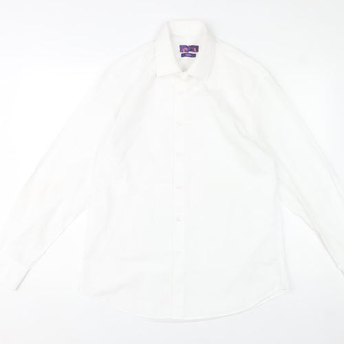 Benetti Luxury Men's White 16.5in Tapered Long Sleeve Button-Up Shirt