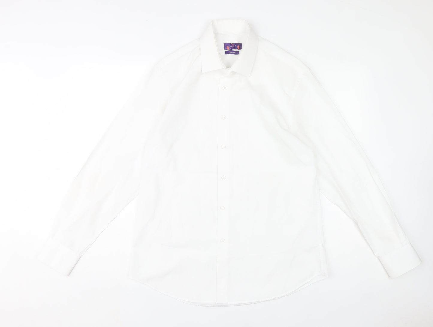 Benetti Luxury Men's White 16.5in Tapered Long Sleeve Button-Up Shirt