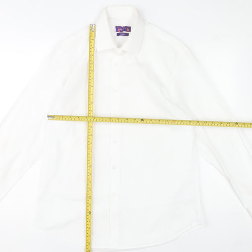 Benetti Luxury Men's White 16.5in Tapered Long Sleeve Button-Up Shirt
