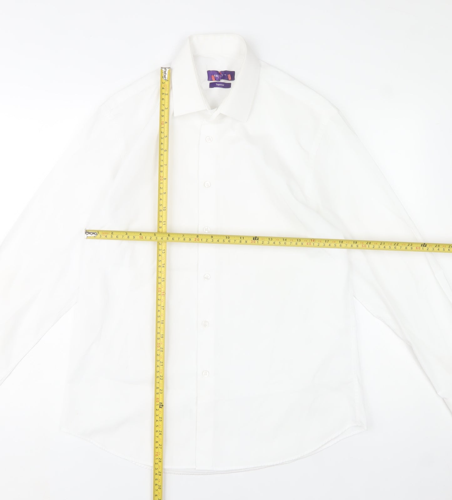 Benetti Luxury Men's White 16.5in Tapered Long Sleeve Button-Up Shirt