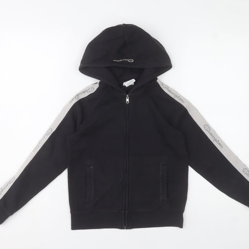 Champion Boys Black Full Zip Hoodie 9-10 Years Cotton Blend Logo Trim