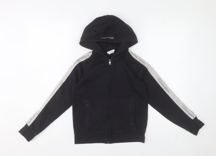 Champion Boys Black Full Zip Hoodie 9-10 Years Cotton Blend Logo Trim