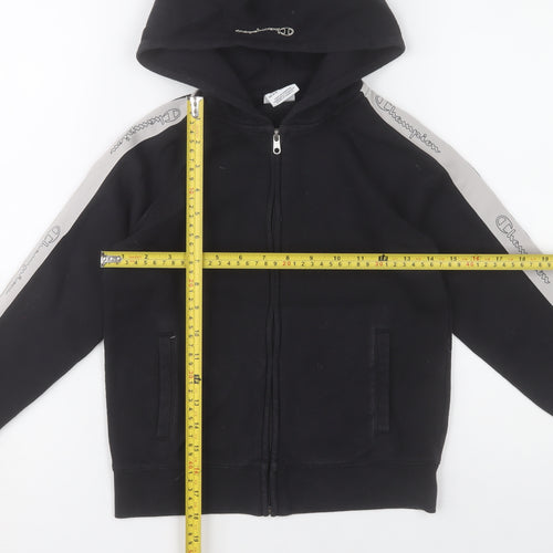 Champion Boys Black Full Zip Hoodie 9-10 Years Cotton Blend Logo Trim