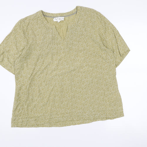 Mistral Women’s Green Geometric V-Neck Short Sleeve Viscose Tunic Blouse Size 14